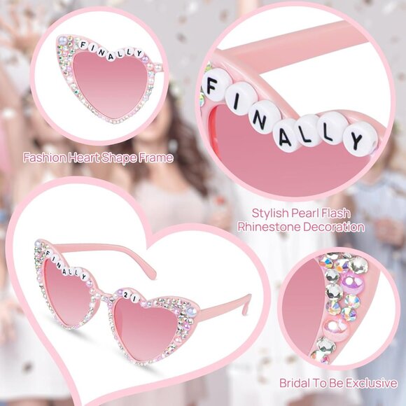 21st Birthday Sunglasses Pink Heart Crystals Decor Accessories for Women - Picture 4 of 7
